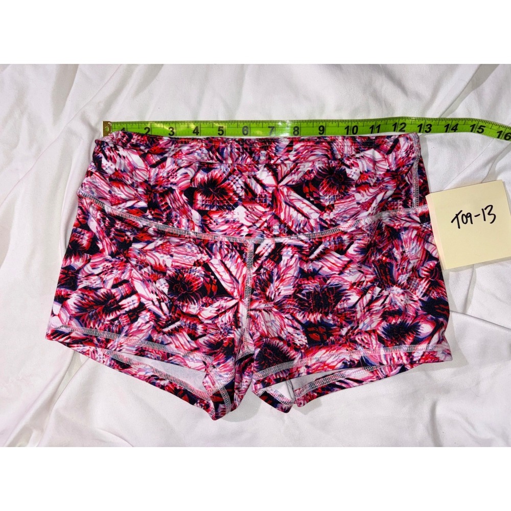 Fleo Womens Small Red Pink Floral Geometric Athletic Compression Shorts T09-13
